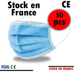 50 Masques Pcs Jetable 3 Couches BLEU