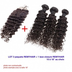 LOT Exceptionnel 12" Ondulé Remyhair- 3 Paquets de 12 Pouce + 1 paquet de Lace closure 12