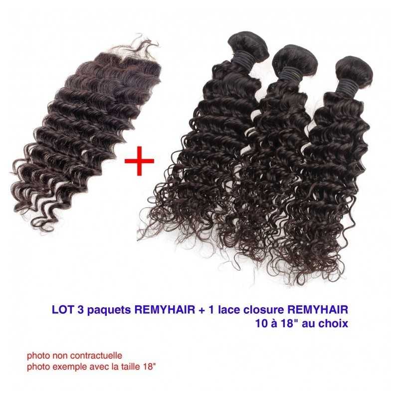 LOT Exceptionnel 12" Ondulé Remyhair- 3 Paquets de 12 Pouce + 1 paquet de Lace closure 12